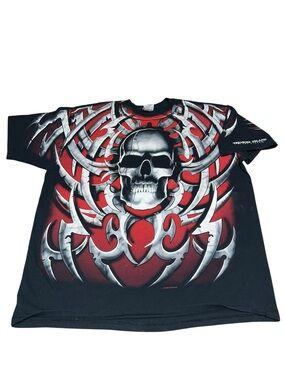 VTG 1998 Liquid Blue Treasure Island Skull AOP All Over Print Shirt Size 2XL A5